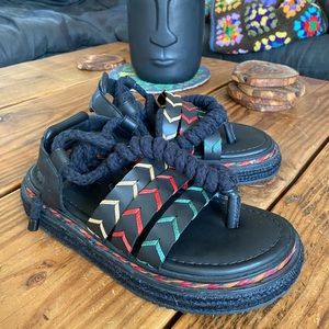 Farm Rio Womens Shoes Farm Rio Black Rope Tie Flatform Sandal